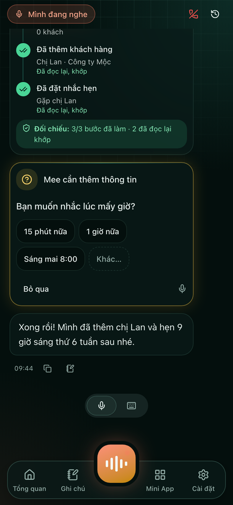 Màn hình MeeAgent trên điện thoại